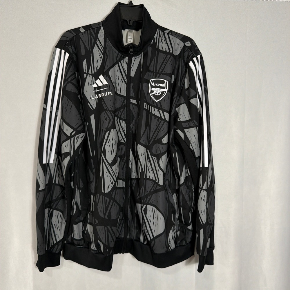 Adidas Track Jacket Arsenal Labrum London XL Graphic Print Black Gray Mens